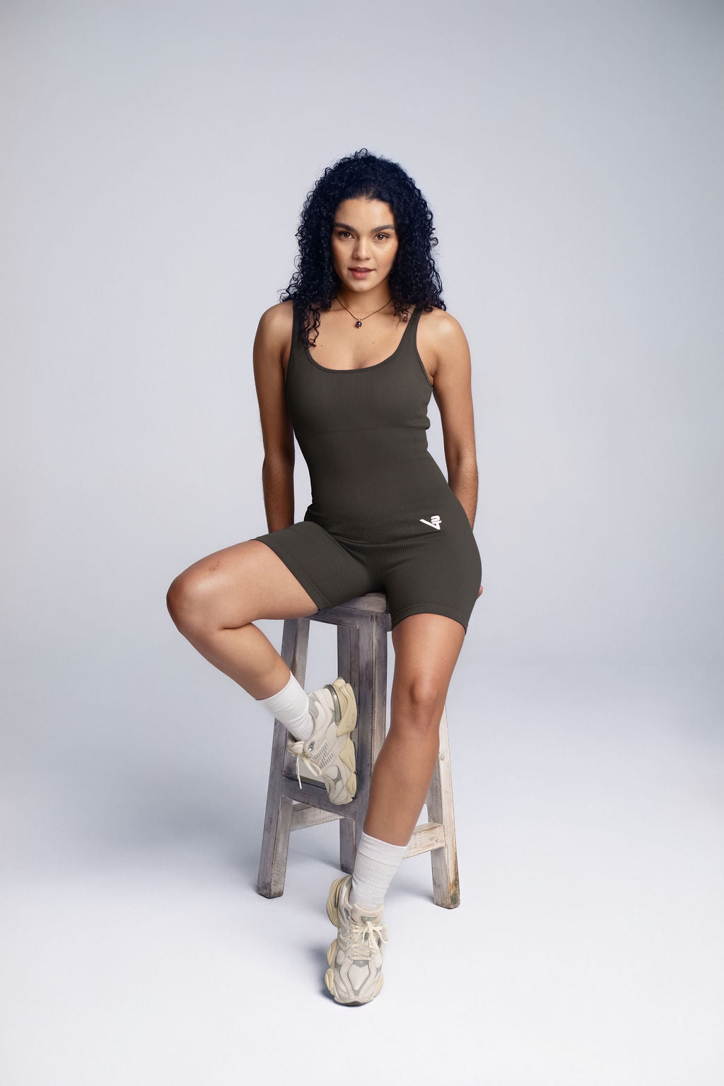 Grey Short Ribbed Jumpsuit