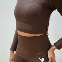 Brown Power Seamless Long Sleeve Crop Top