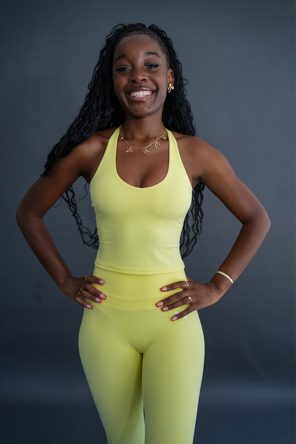 Butter Yellow Bloom Halterneck Tank