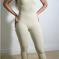 Cream Beige Ribbed seamless Jumpsuit- Full length